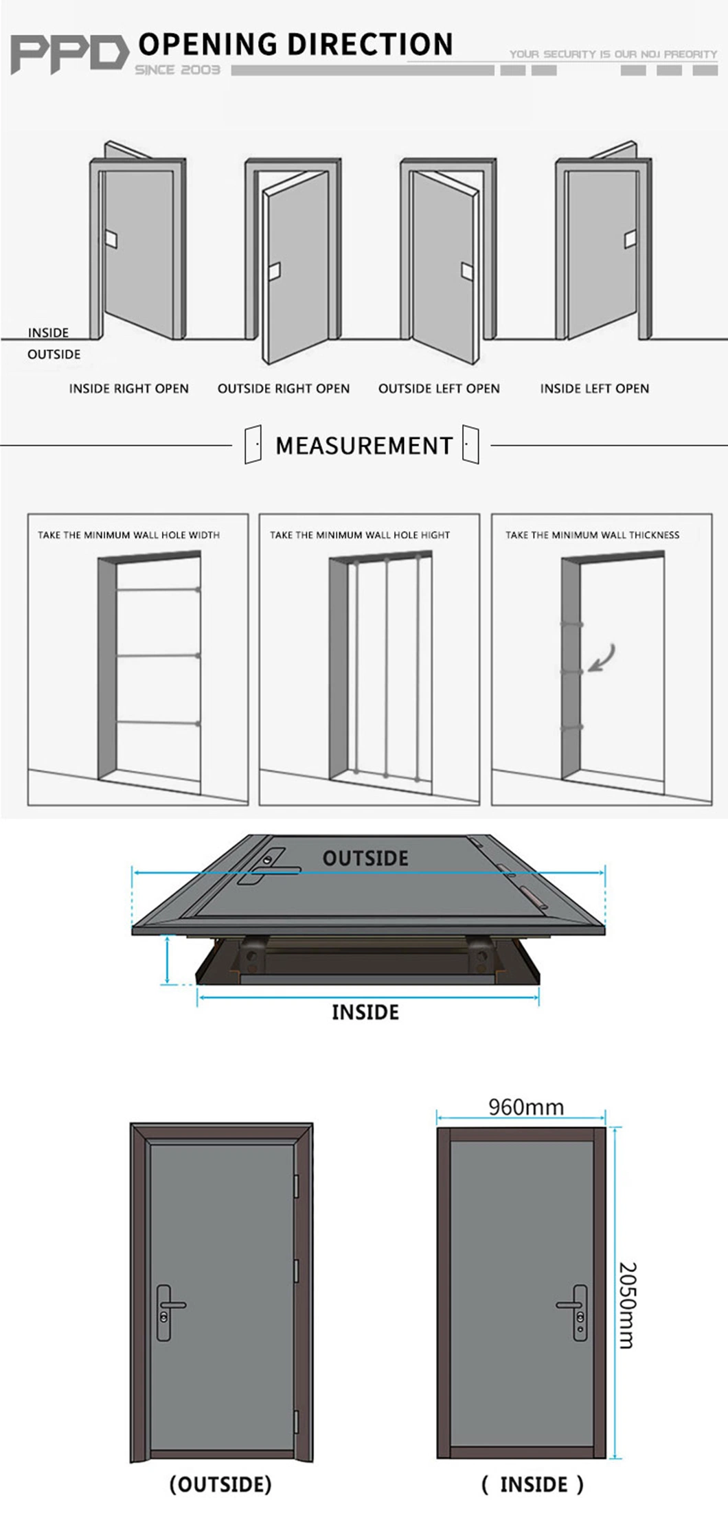 Imitation Copper Color Front Hollow Metal Door for Sale